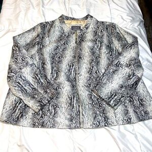 Jessica London Snakeskin Leather Bomber Jacket Size 32W Black White Animal Print